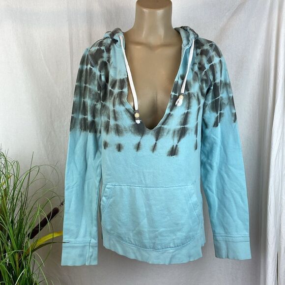 Hurley Blue & Gray Tie Dye Print Long Sleeve Hoodie Sweatshirt L - Picture 4 of 7